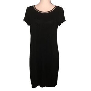 Coercion London Sz S Women's Black w/White Gold Metallic Trim Stretch Dress